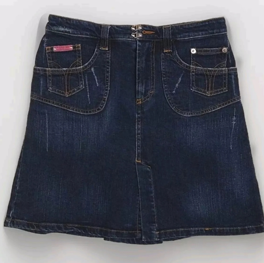 Dolce & Gabbana D&G Dark Wash Distressed Denim Mini Skirt Small Designer Trendy